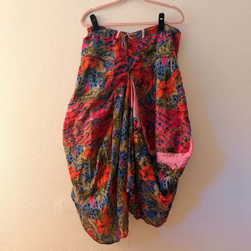 Floral Leopard Print Draped Harem Skirt Size XL